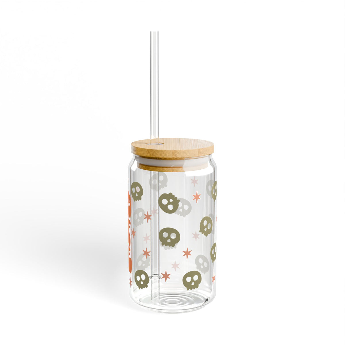 Spooky Coffee Halloween Sipper Glass 16oz Reusable Drink Jar with Lid & Straw