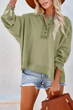 Quarter-Button Exposed Seam Dropped Shoulder Hoodie - Sydney So Sweet