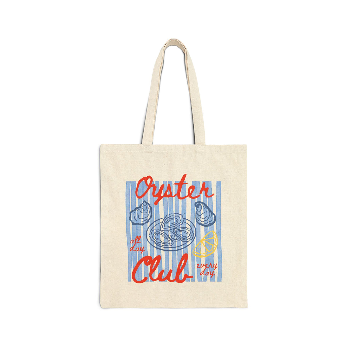 Oyster Club Cotton Canvas Tote Bag Nautical Seafood Market Shopper