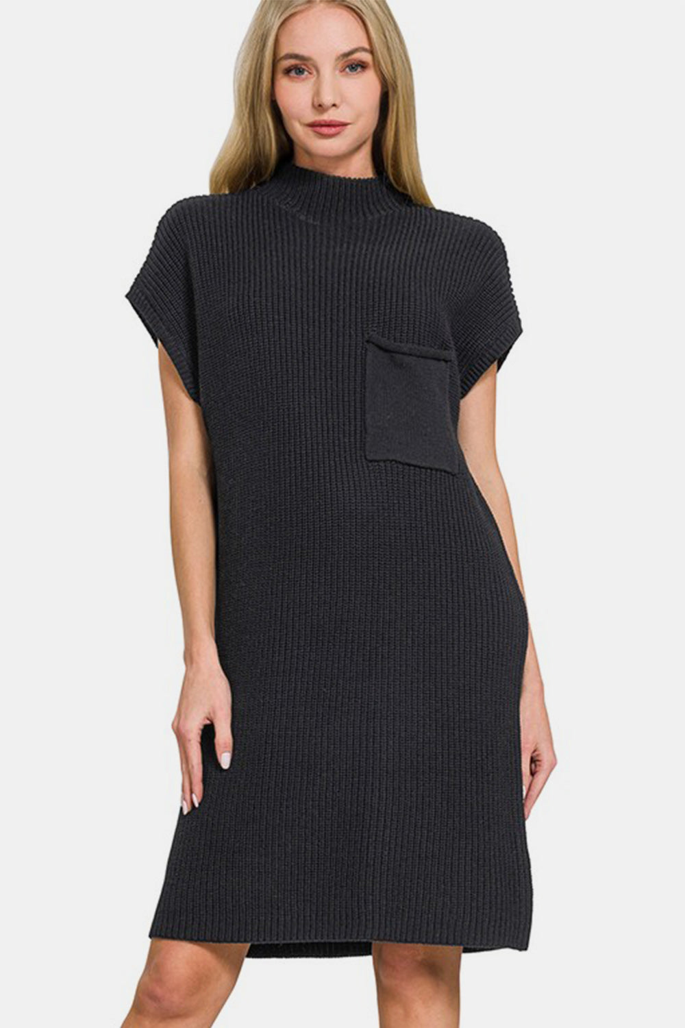 Zenana Mock Neck Short Sleeve Sweater Dress - Sydney So Sweet