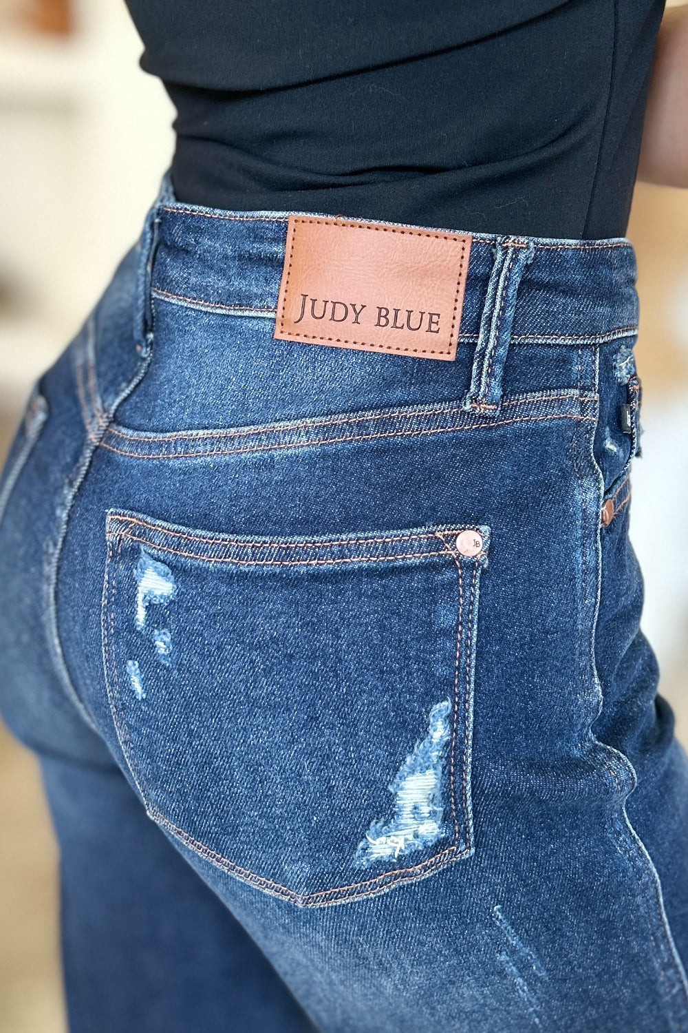 Judy Blue Full Size High Waist Rigid Magic Heavy Destroy Straight Jeans - Sydney So Sweet