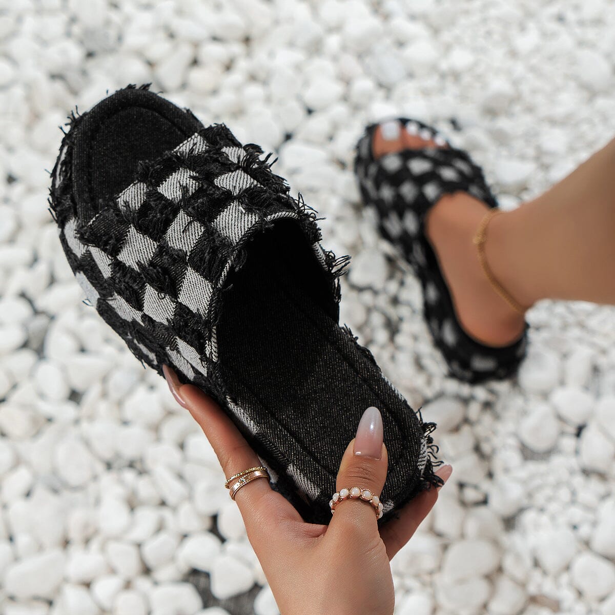 Plaid PU Leather Platform Sandals - Sydney So Sweet