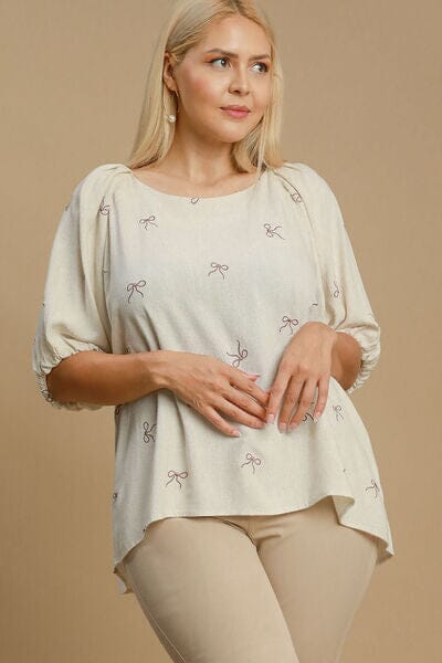 Umgee Full Size Linen Blend Ribbon Embroidered Top Plus Size - Sydney So Sweet