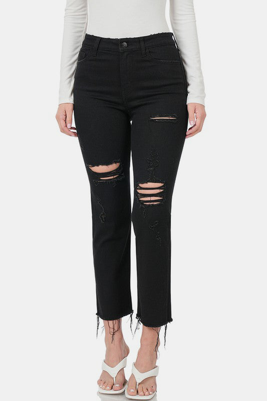 Zenana Distressed Raw Hem Cropped Jeans - Sydney So Sweet