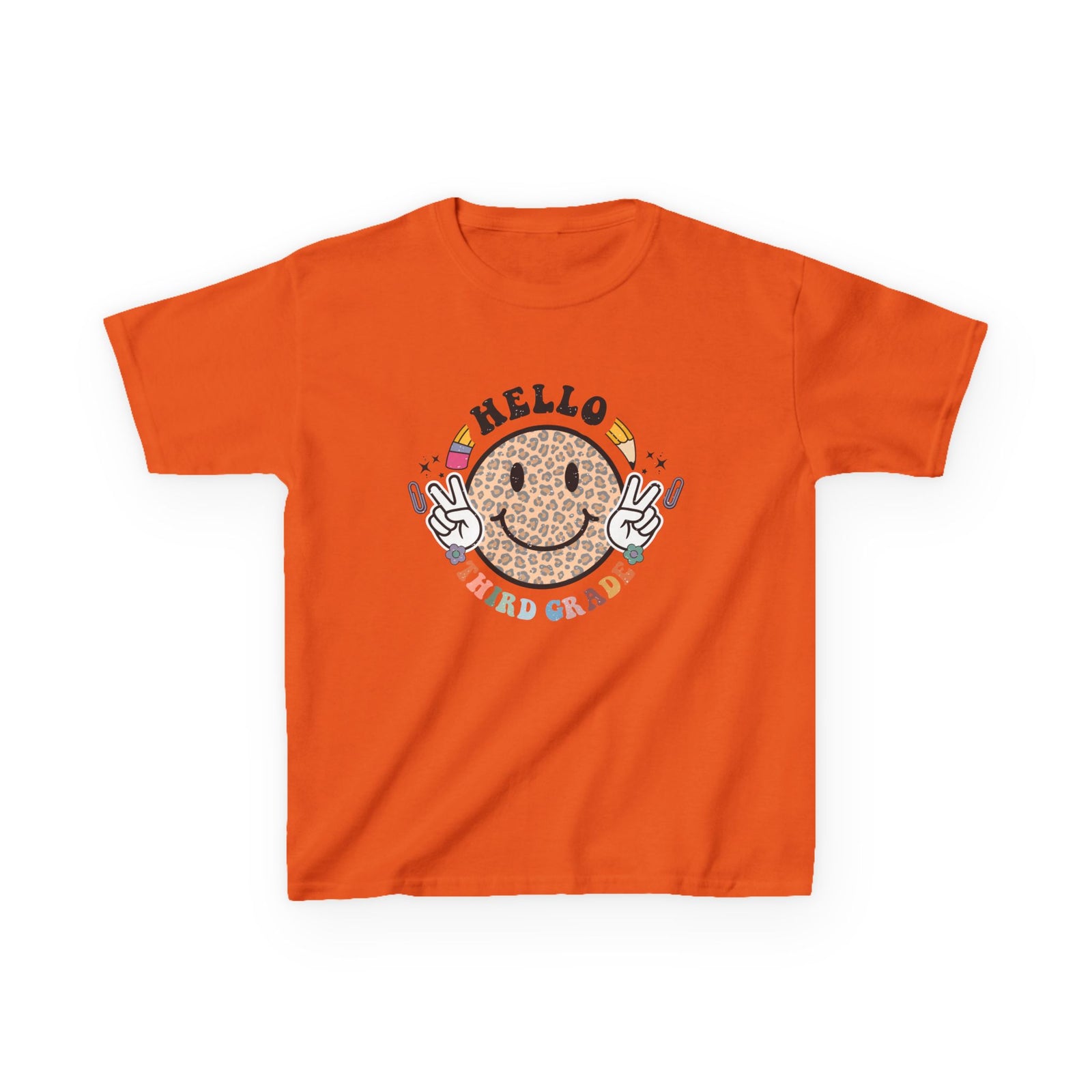 Third Grade Cheetah Smiley Face Graphic Tee Back-to-School 3rd Grade Kids T-Shirt