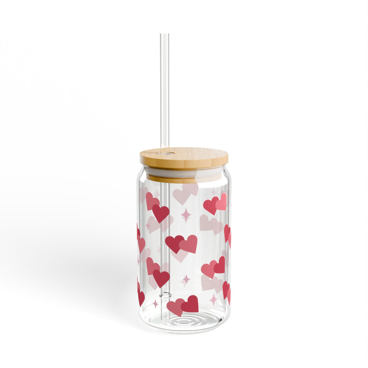 Lovey Dovey Hearts Tumbler Sipper Glass 16oz — Reusable Drink Jar with Lid & Straw - Sydney So Sweet