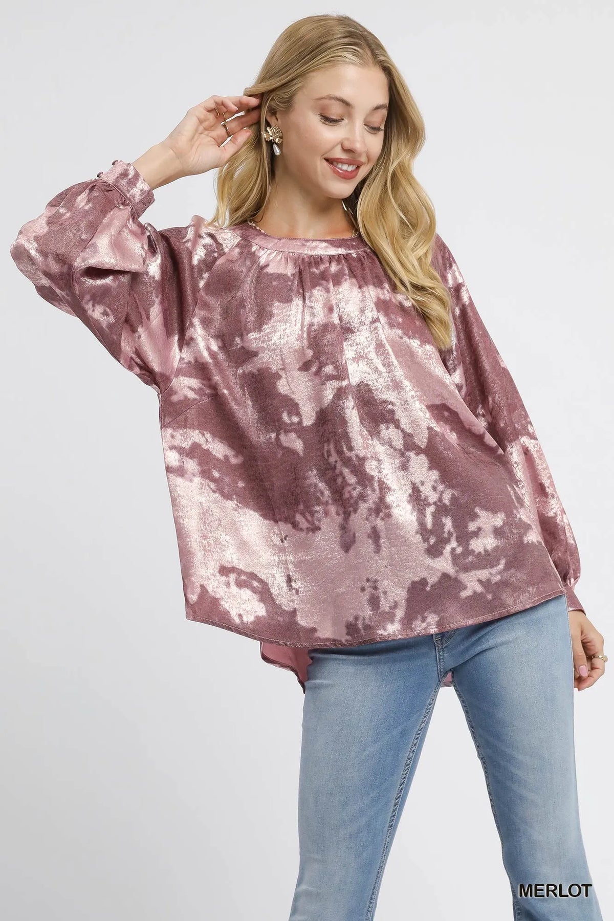 Umgee Metallic Fabric Blouse with Balloon Sleeves - Sydney So Sweet