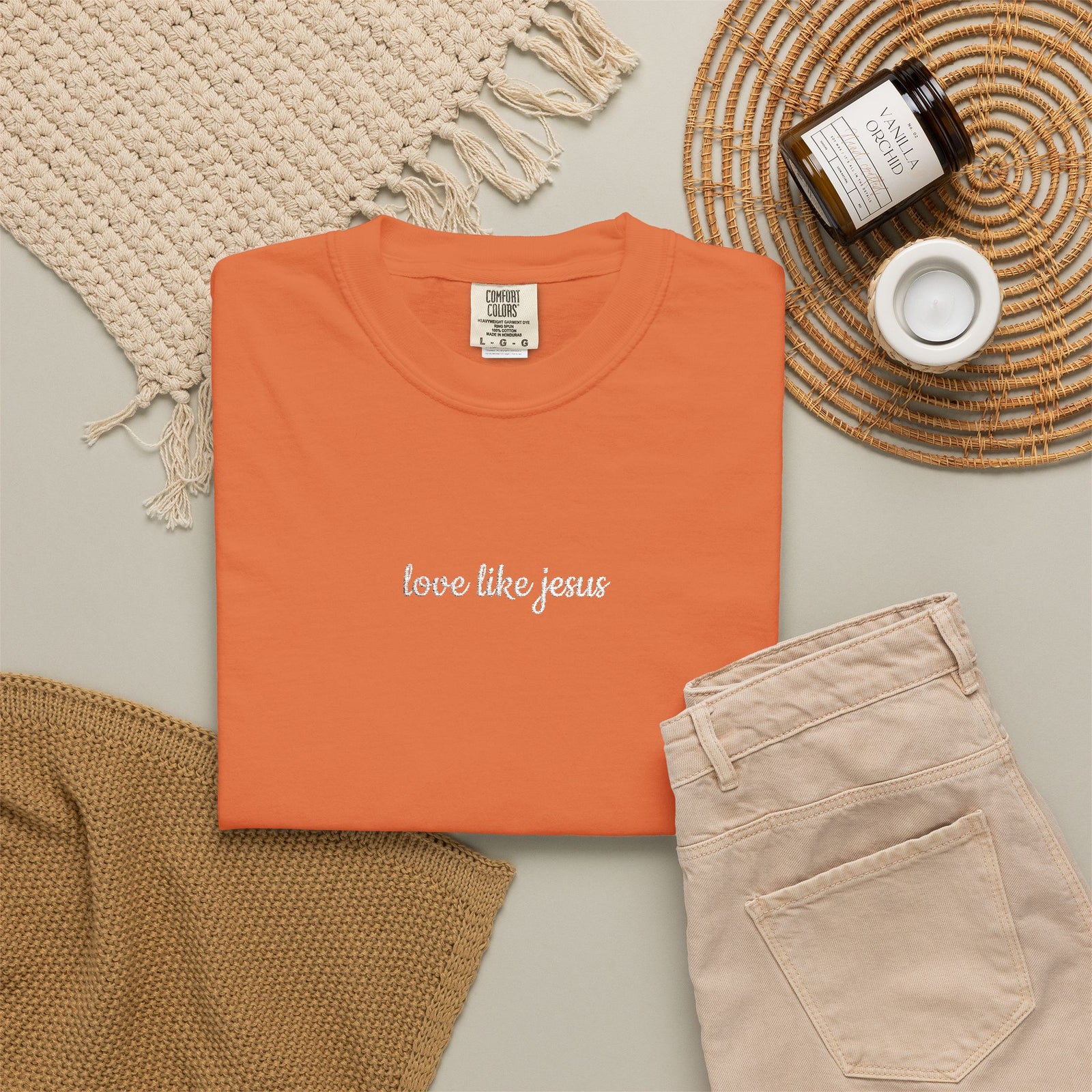 Love Like Jesus Embroidered Script Tee Christian T-Shirt