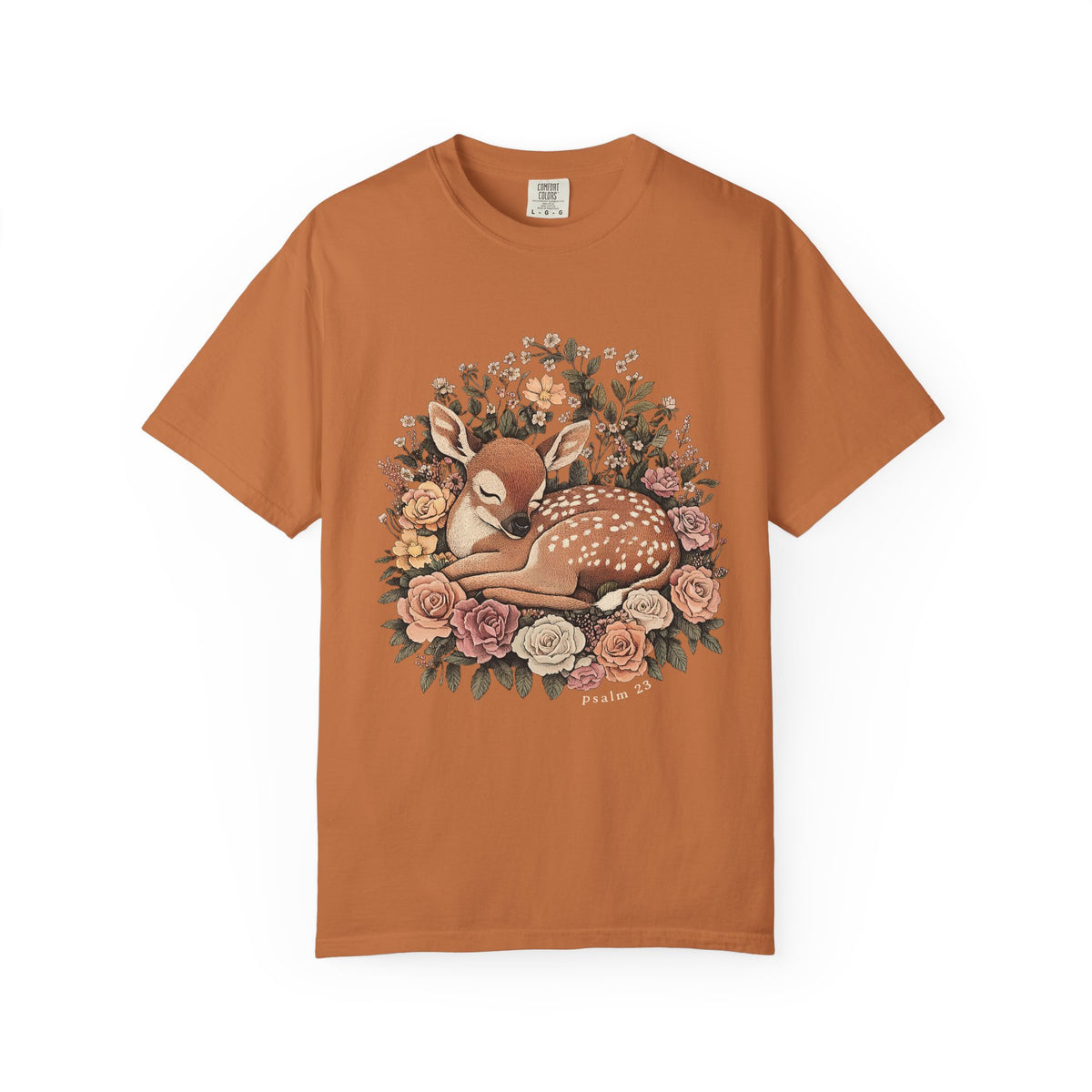 Sleeping Fawn Floral T-Shirt Psalm 23 Inspirational Christian Tee