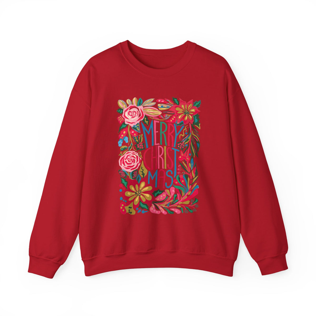 Merry Christmas Bright Holiday Florals Crewneck Unisex Sweatshirt