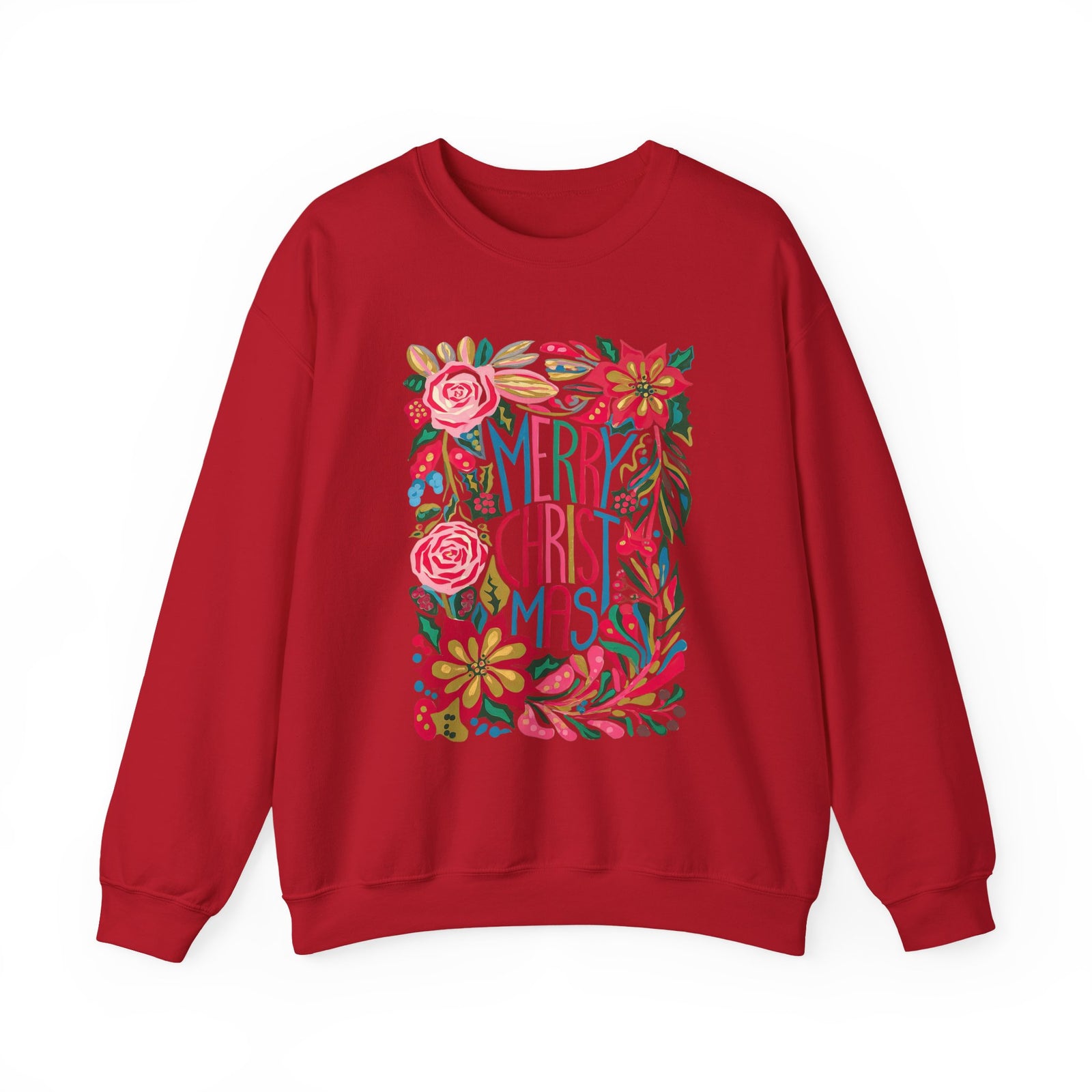 Merry Christmas Bright Holiday Florals Crewneck Unisex Sweatshirt