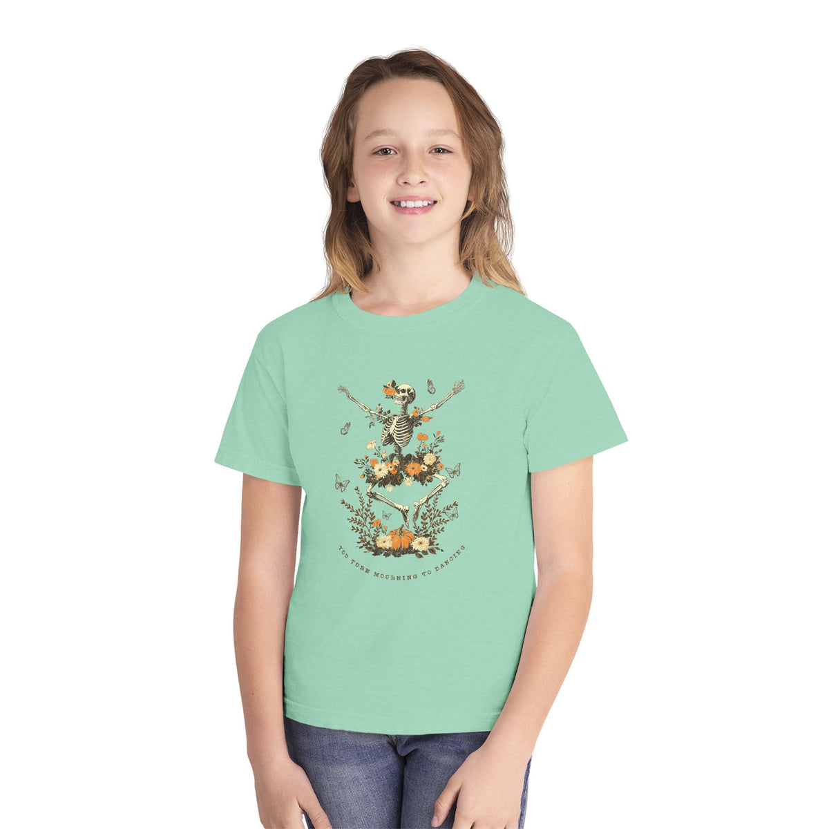 You Turn Mourning into Dancing T-Shirt Dancing Skeleton Halloween Kids Christian Tee