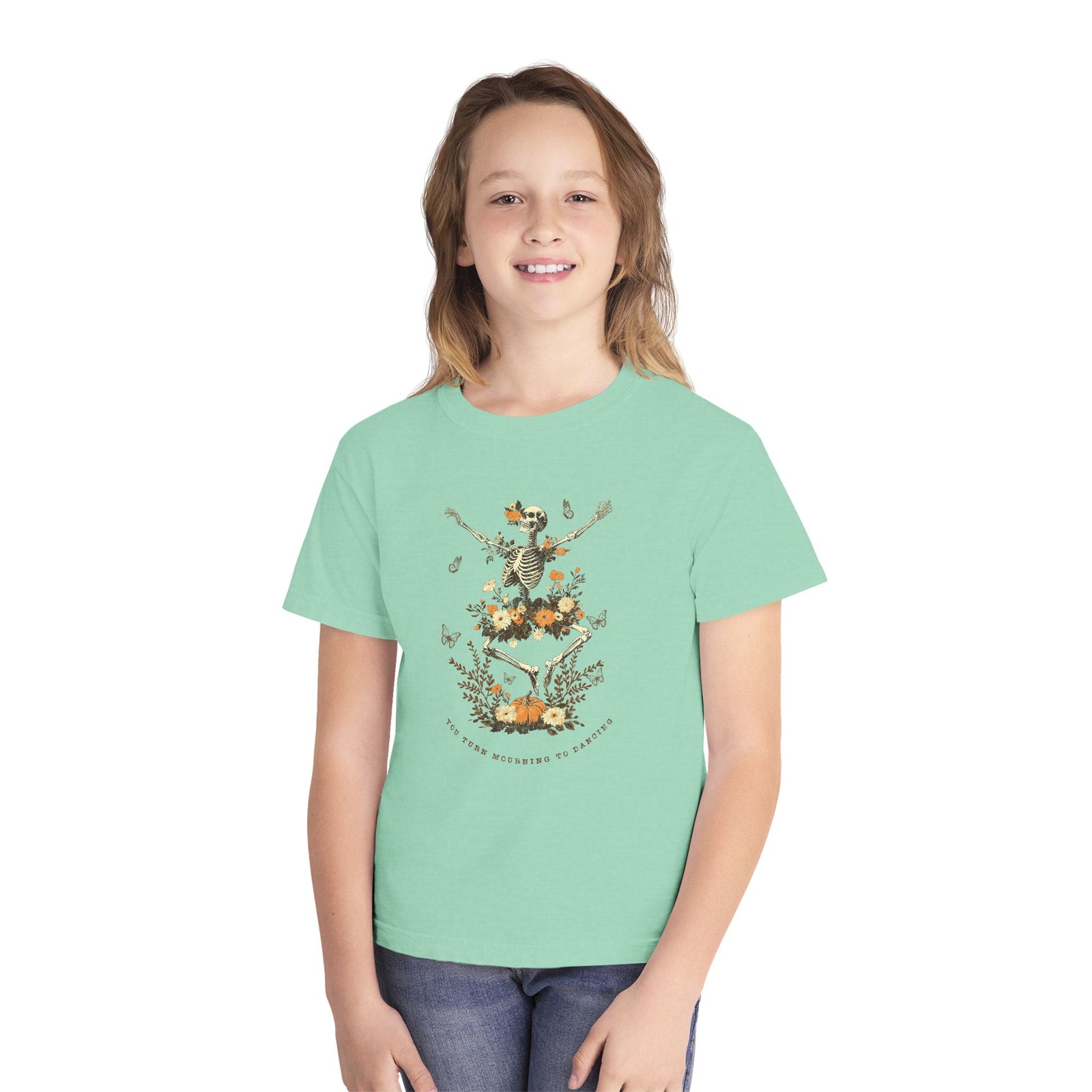 You Turn Mourning into Dancing T-Shirt Dancing Skeleton Halloween Kids Christian Tee