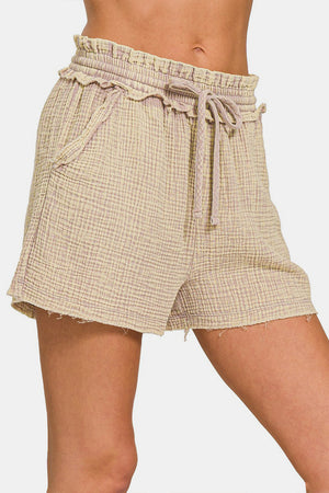 Zenana Washed Frayed Hem Drawstring Shorts - Sydney So Sweet