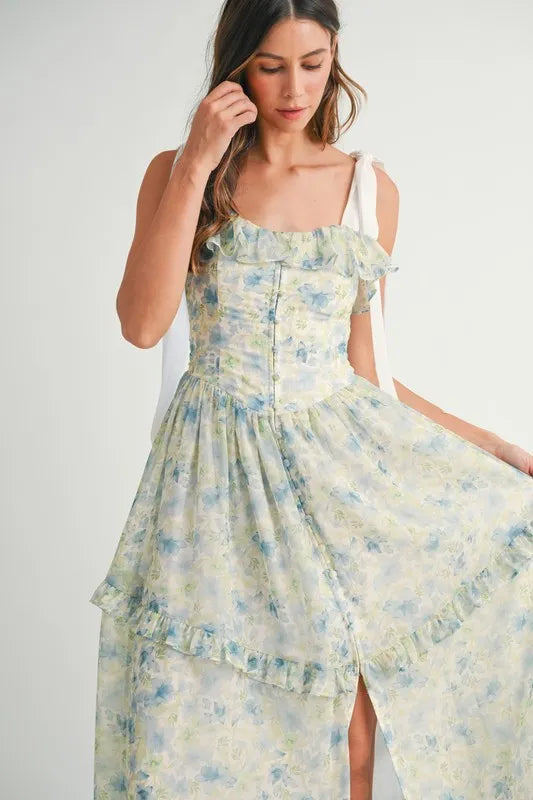 MABLE Floral Printed Shoulder Strap Midi Dress - Sydney So Sweet