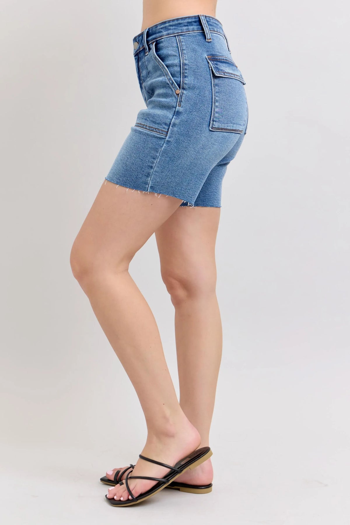Judy Blue Full Size Mid Rise Bermudas Denim Shorts W/ Back Flap Pockets Plus Size - Sydney So Sweet