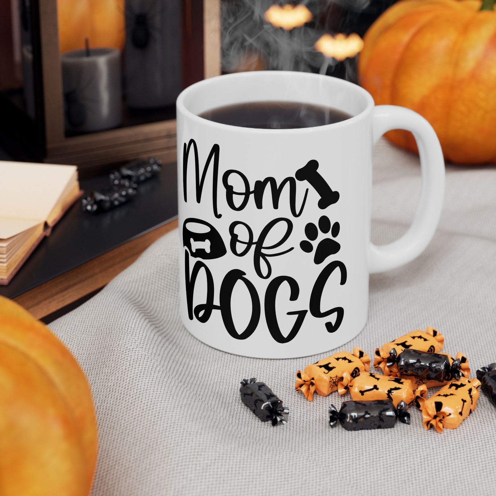 Mom of Dogs Bone & Paw Print Cute Ceramic Mug Coffee Cup (11oz & 15oz)