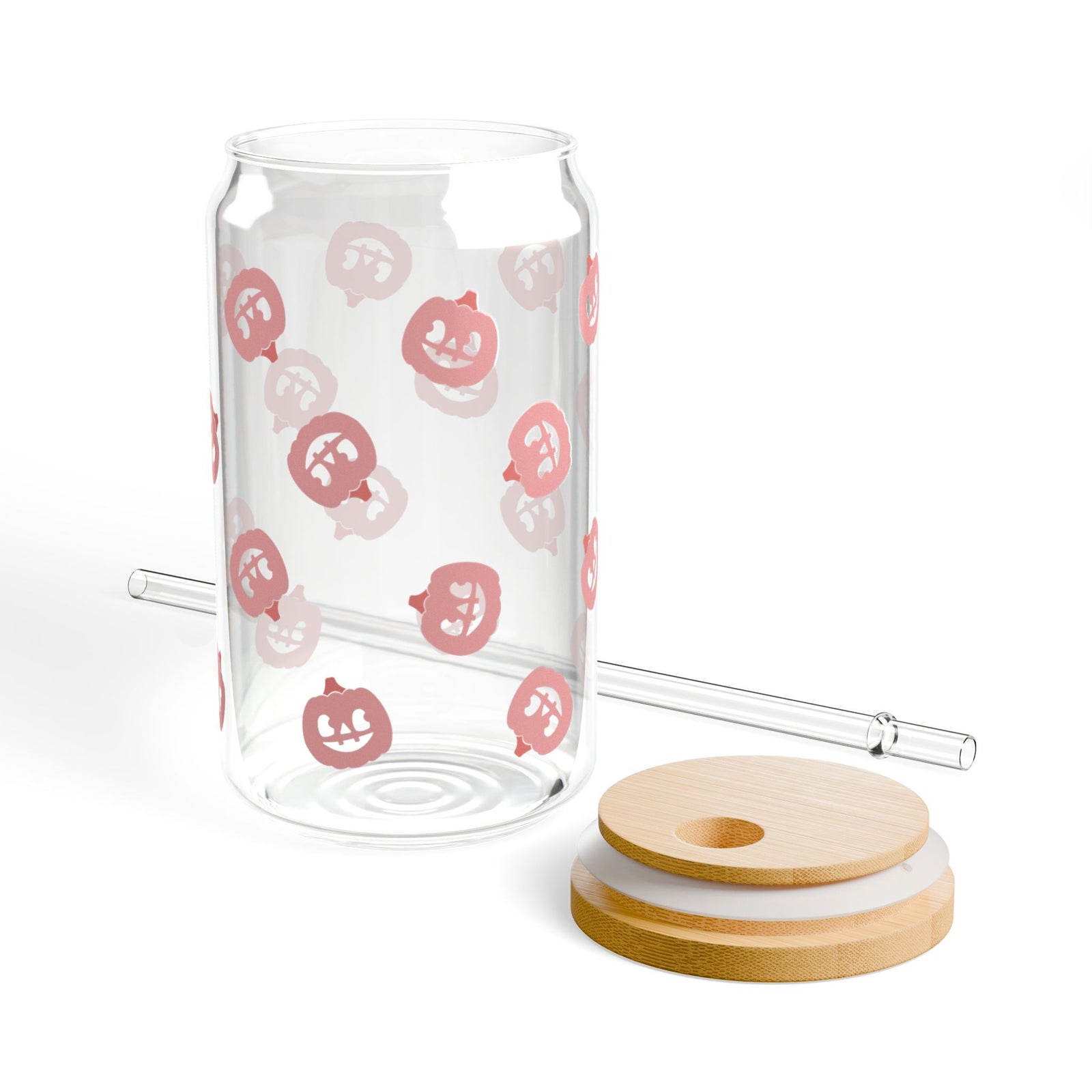 Sweet Smiles Pumpkin Halloween Sipper Glass 16oz Reusable Drink Jar with Lid & Straw