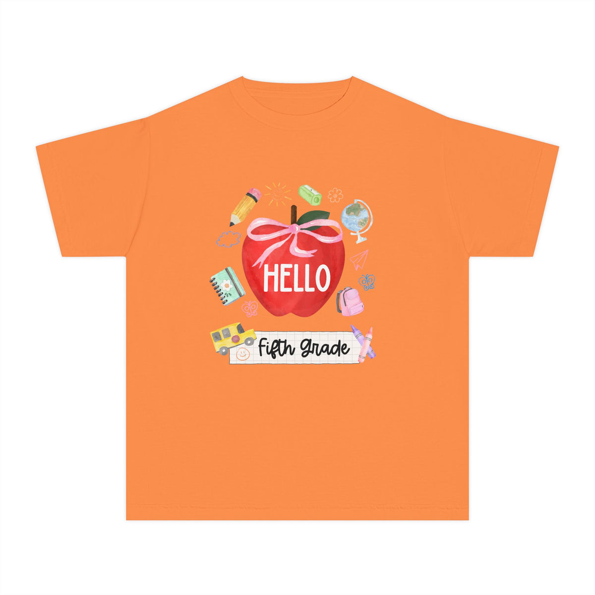 Hello Fifth Grade Preppy Coquette Apple Graphic Tee Back to School 5th Grade T-Shirt