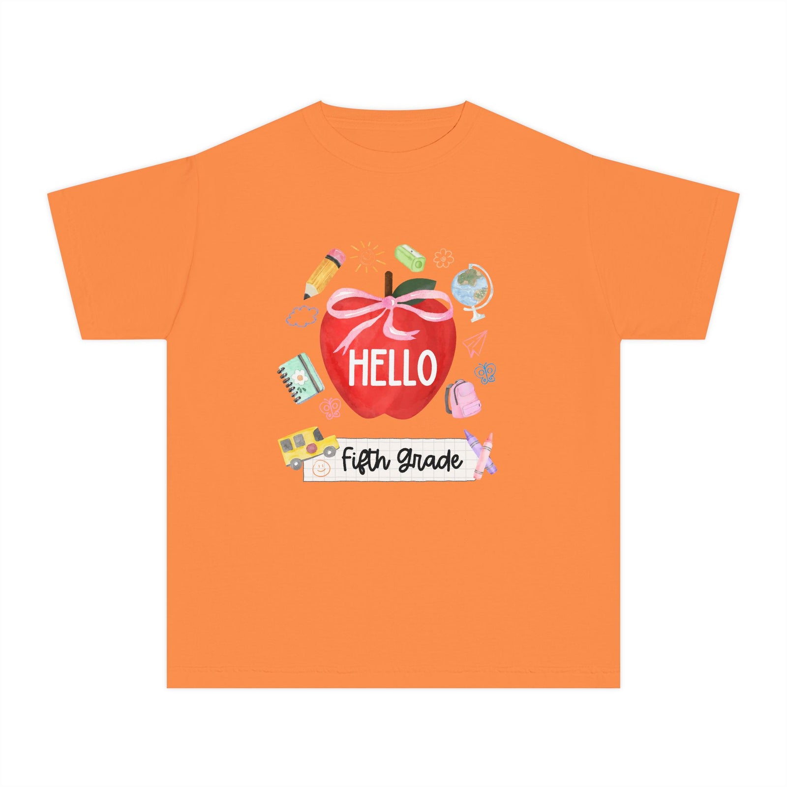 Hello Fifth Grade Preppy Coquette Apple Graphic Tee Back to School 5th Grade T-Shirt