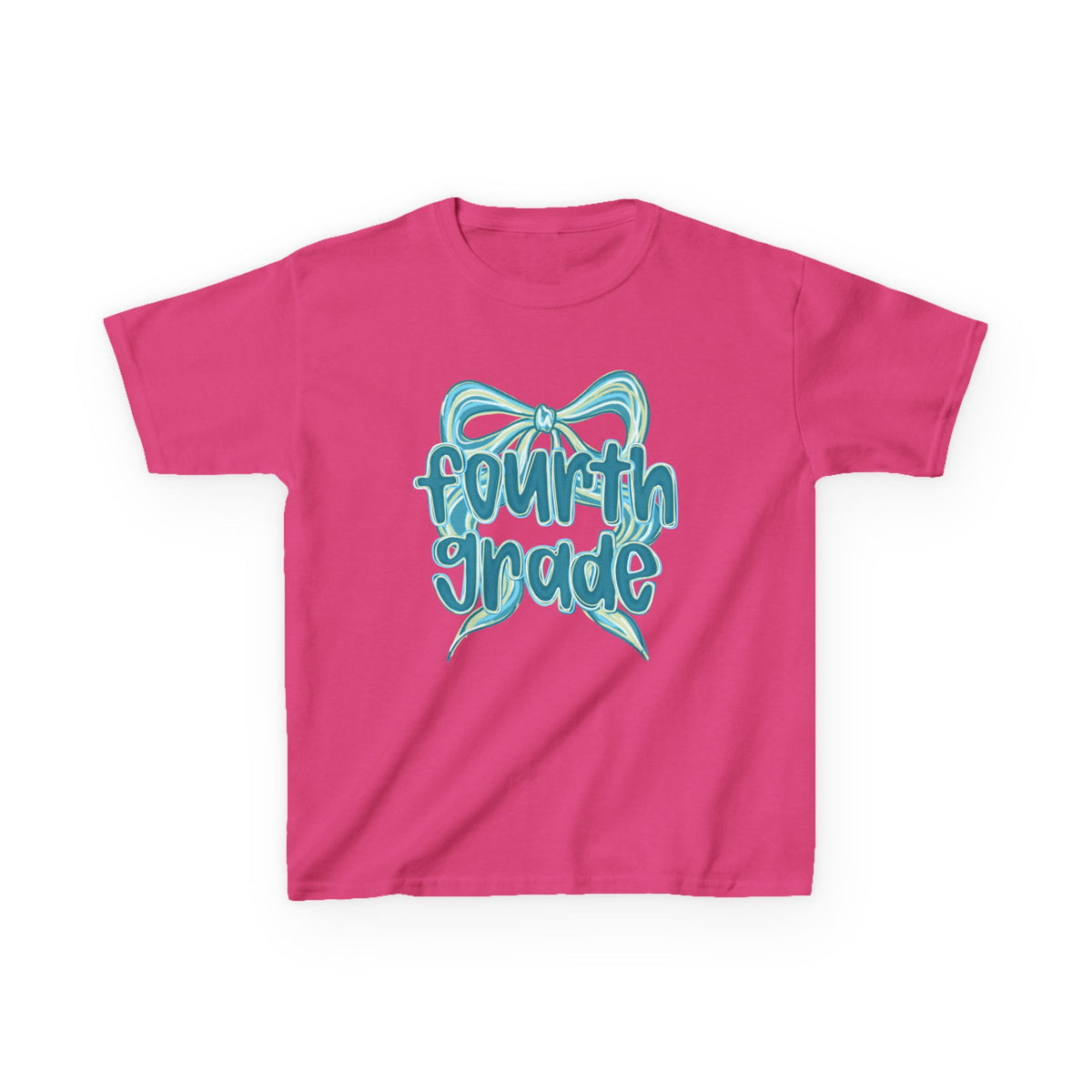 Fourth Grade Kids Tee Cute Blue Coquette Bow Back to School 4th Grade T-Shirt
