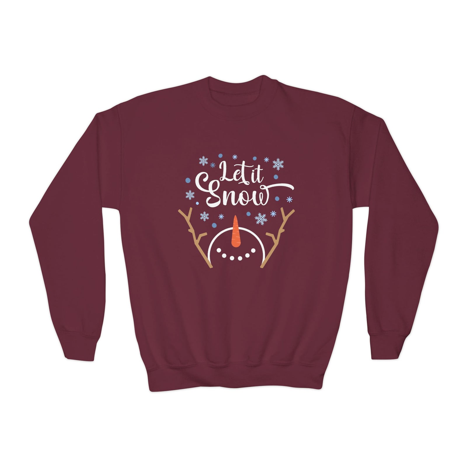 Let it Snow Happy Snowman Winter Crewneck Unisex Youth Sweatshirt