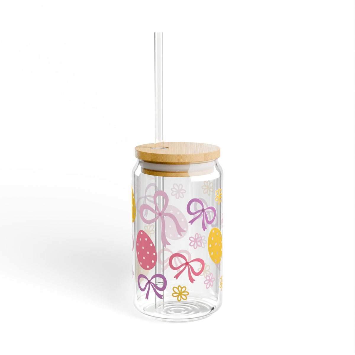 Easter Bows Tumbler Sipper Glass 16oz — Reusable Drink Jar with Lid & Straw