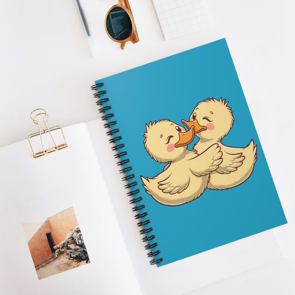 Cute Ducklings Spiral Notebook Kissing Duck Couple Ruled Journal