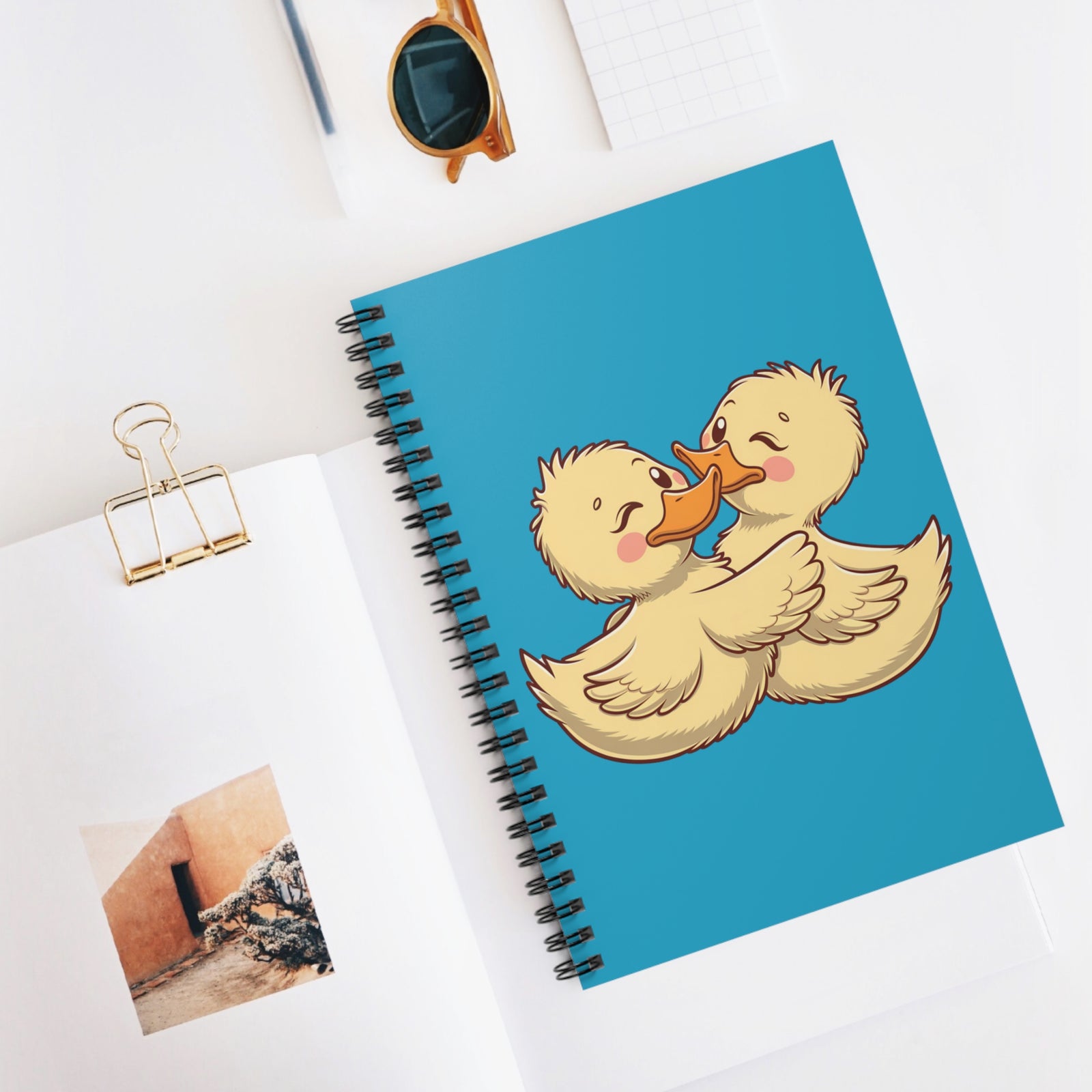 Cute Ducklings Spiral Notebook Kissing Duck Couple Ruled Journal