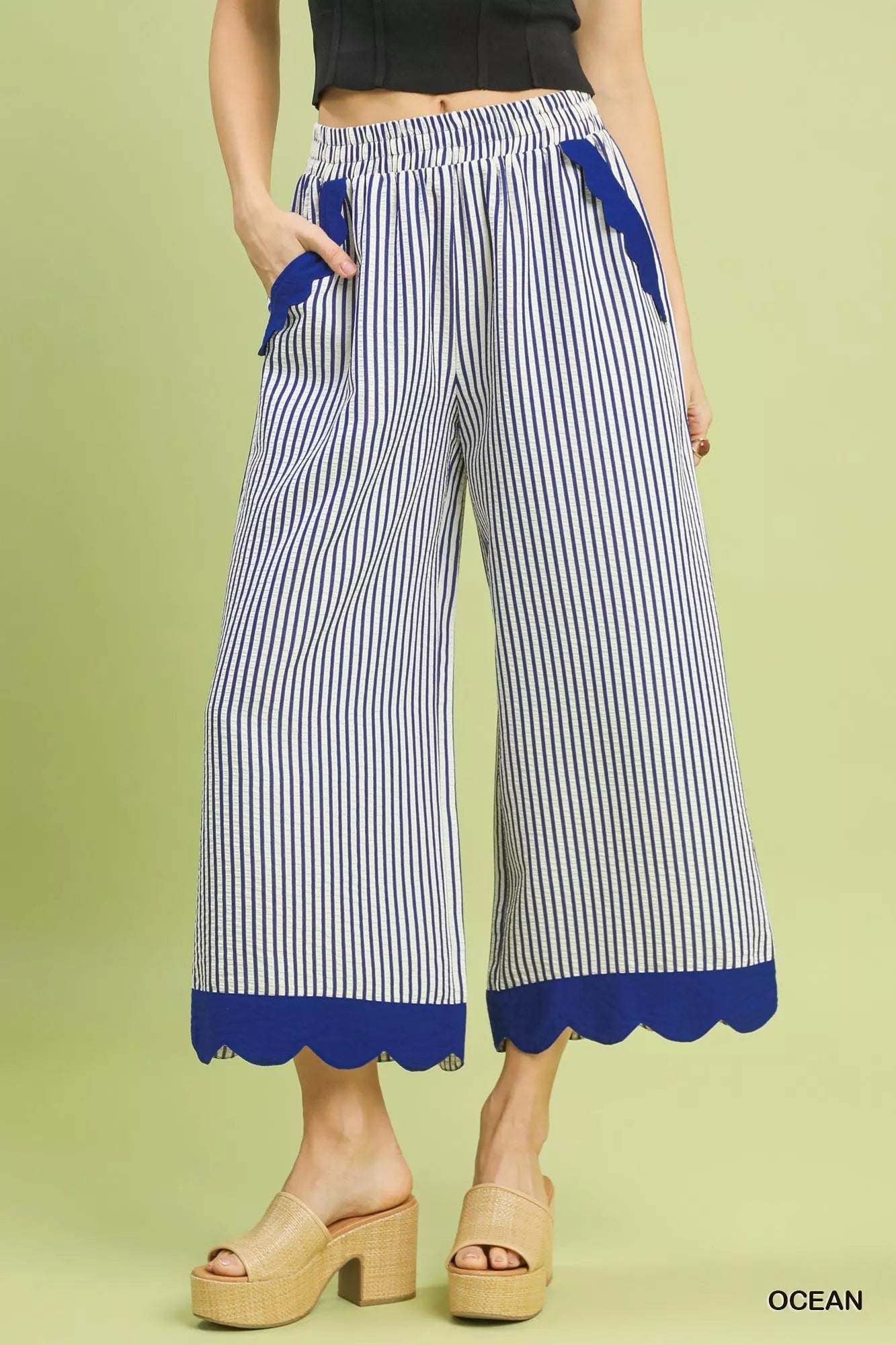 Umgee Stripe Scallop Hem Wide Leg Pants - Sydney So Sweet