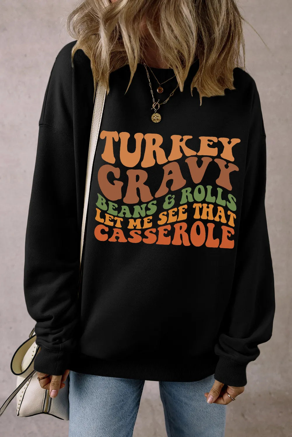 Turkey Gravy Casserole Long Sleeve Women&#39;s Graphic Sweatshirt - Sydney So Sweet