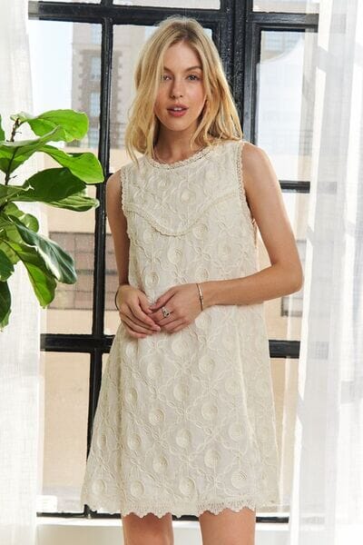 ADORA Applique Round Neck Sleeveless Shift Dress - Sydney So Sweet