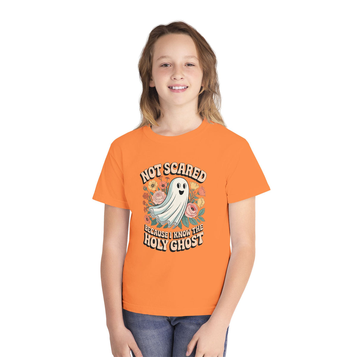Not Scared Holy Ghost T-Shirt Christian Halloween Kids Graphic Tee