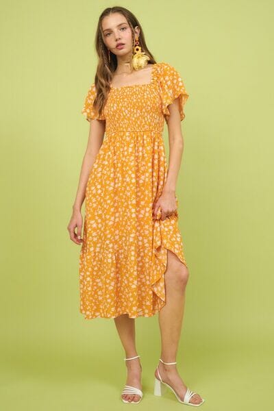 Mittoshop Flower Print Flutter Sleeve Smocked Midi Dress - Sydney So Sweet
