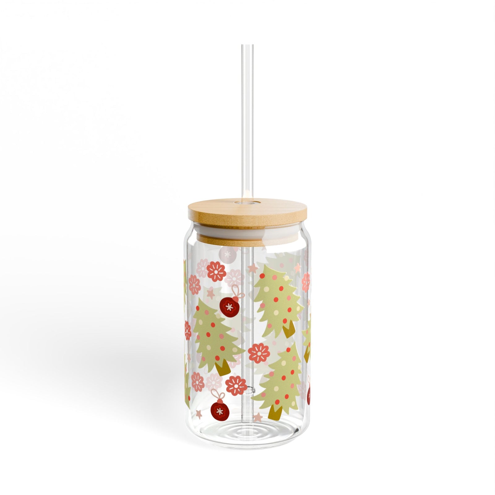 90's Christmas Sipper Glass 16oz Reusable Drink Jar with Lid & Straw