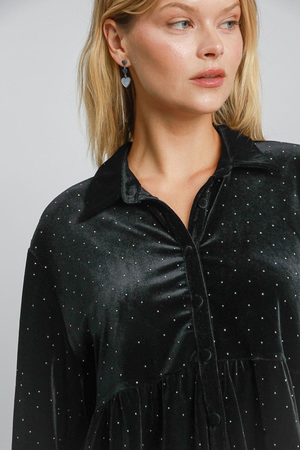 Umgee Full Size Polka Dot Button Up Half Sleeve Shirt - Sydney So Sweet