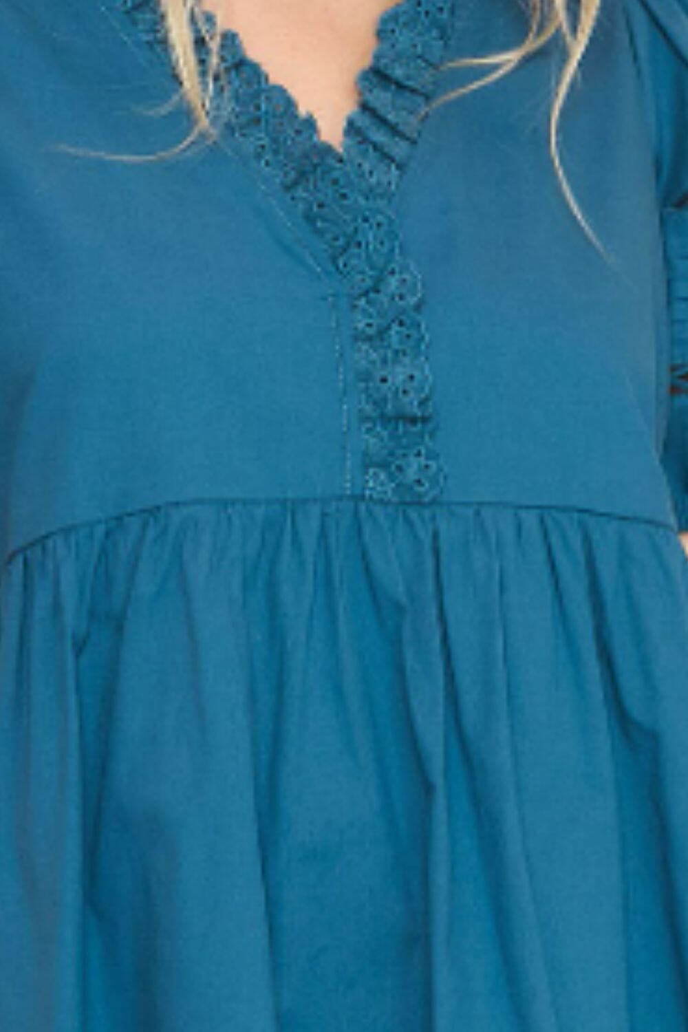 Umgee USA Full Size Lace Detail Puff Sleeve Mini Dress Plus Size - Sydney So Sweet