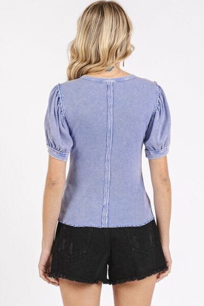 Mittoshop Mineral Wash Puff Sleeve Rib Knit Top - Sydney So Sweet