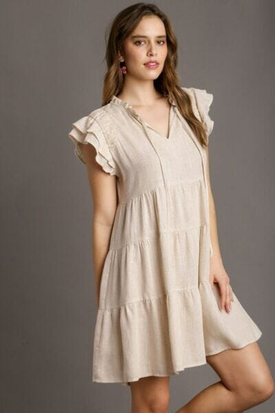 Umgee Full Size Linen A-line Tiered Mini Dress Plus Size - Sydney So Sweet