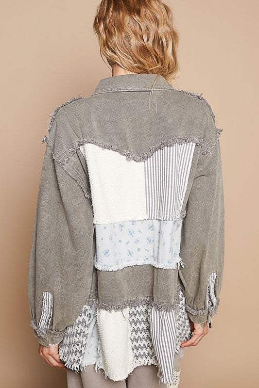 POL Raw Hem Patchwork Dropped Shoulder Jacket - Sydney So Sweet