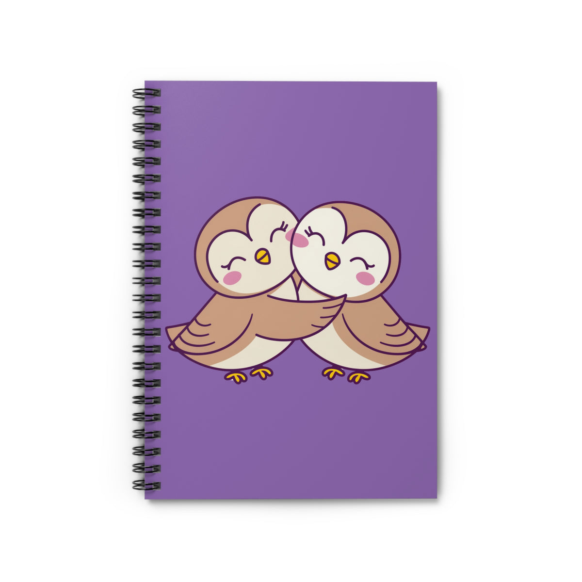Cute Hugging Owls Spiral Notebook Purple Ruled Journal