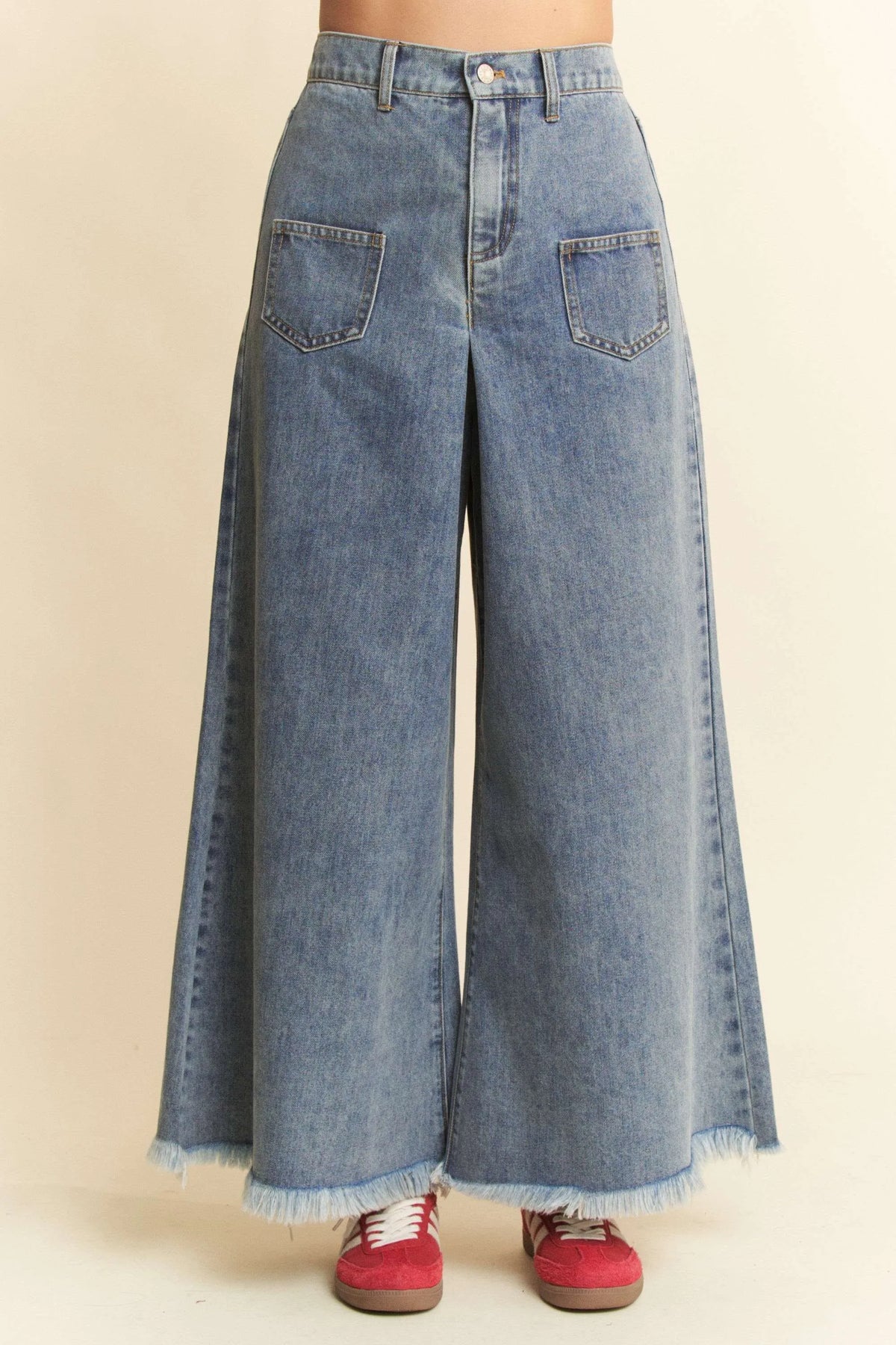 Davi & Dani Patch Pocket Wide Leg Culotte Jeans - Sydney So Sweet