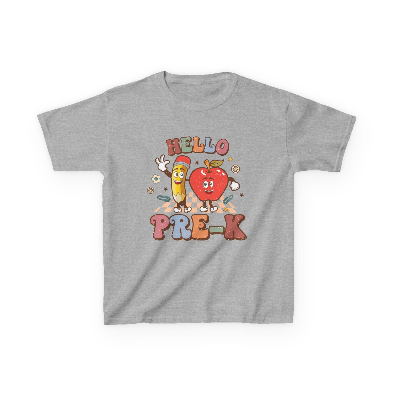 Hello Pre-K Grade Cute Apple & Pencil Graphic Tee Back-to-School Preschool Kids T-Shirt