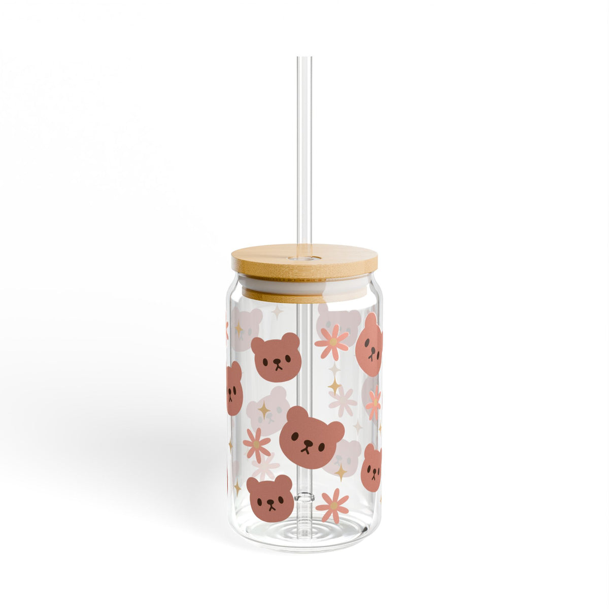 Beary Cute Tumbler Sipper Glass 16oz — Reusable Drink Jar with Lid & Straw - Sydney So Sweet