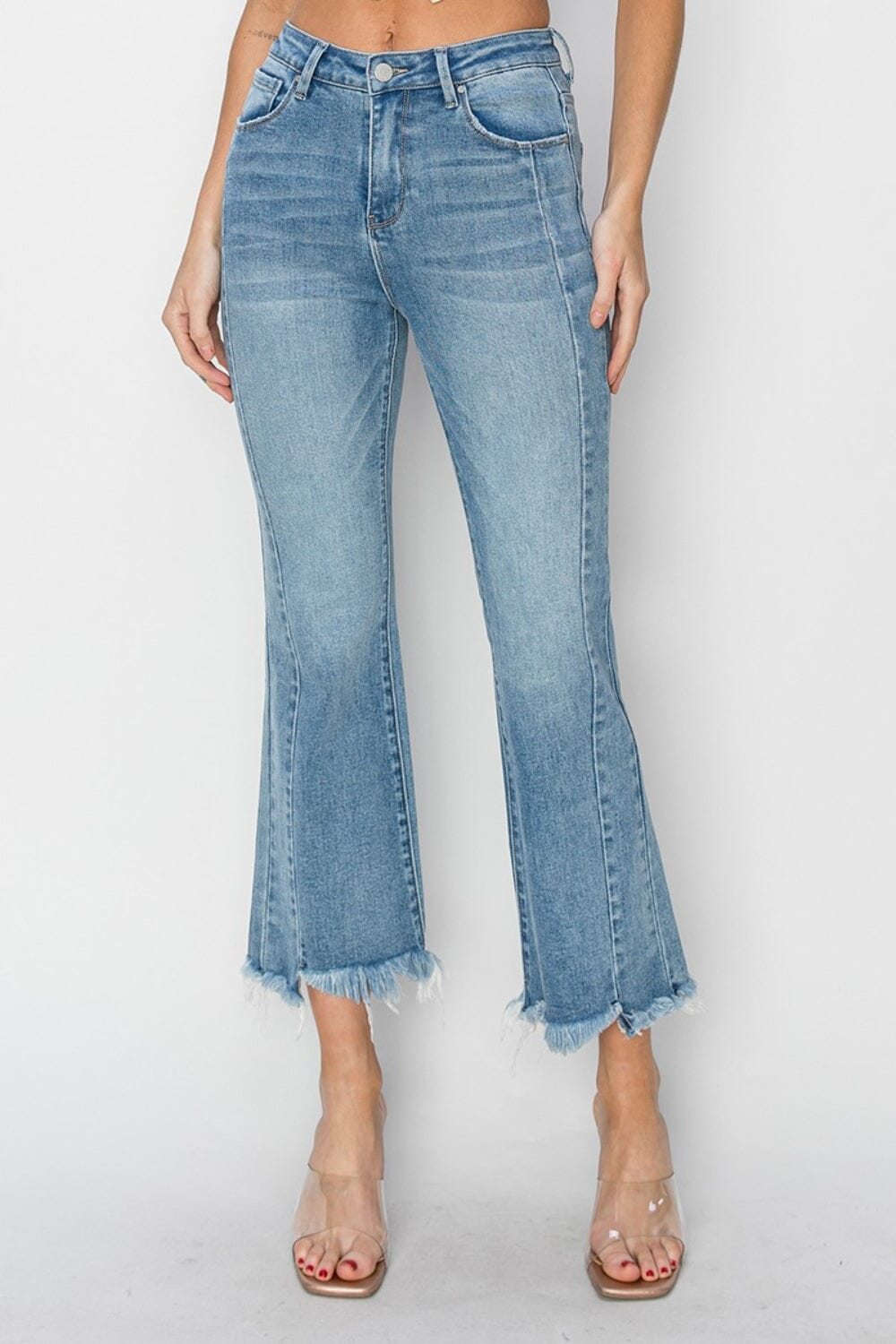 RISEN Full Size High Rise Frayed Hem Flare Jeans - Sydney So Sweet