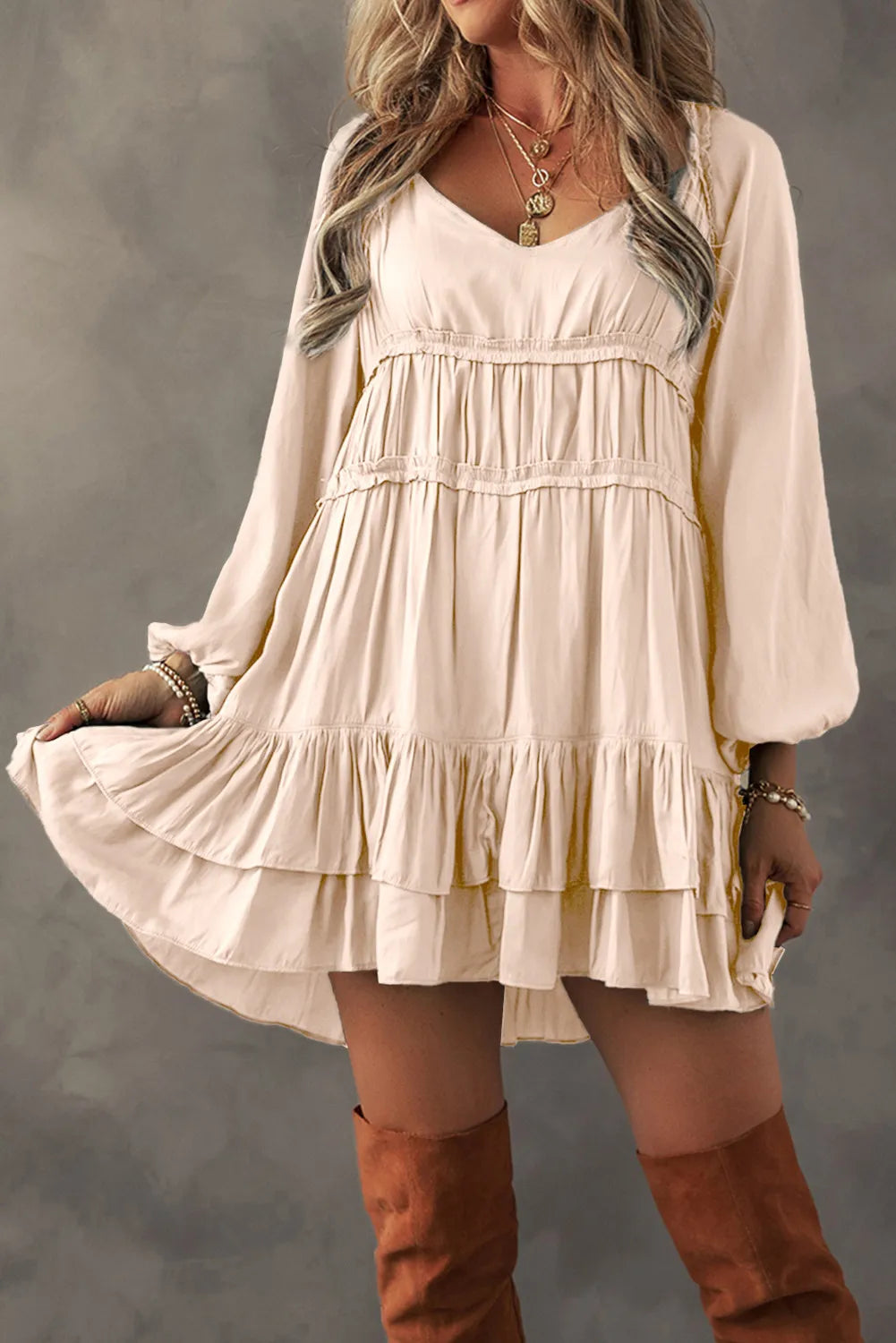 Frill Ruffled V-Neck Long Sleeve Mini Dress - Sydney So Sweet