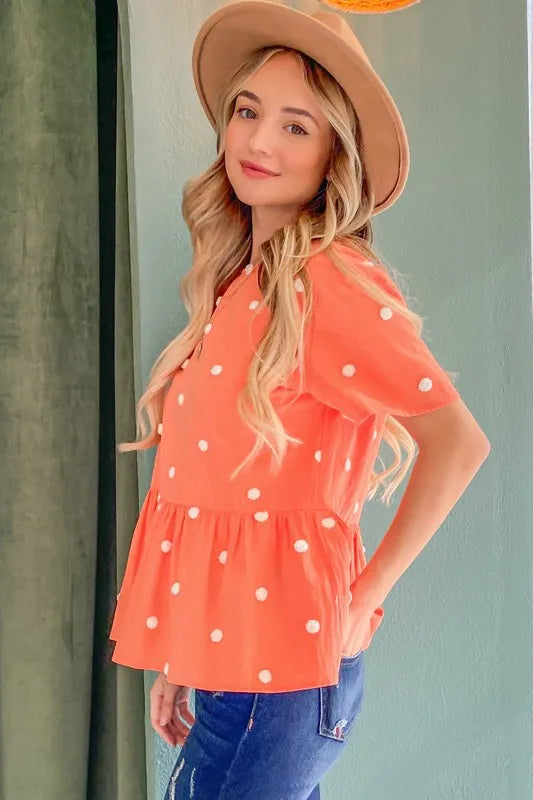 And The Why Pom Pom Polka Dots Short Sleeve Top - Sydney So Sweet