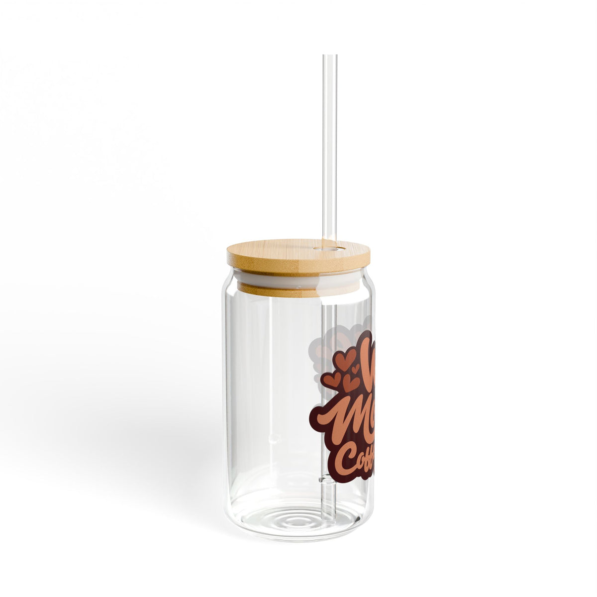 Wife Mother Coffee Lover Sipper Glass 16oz Reusable Drink Jar with Lid & Straw