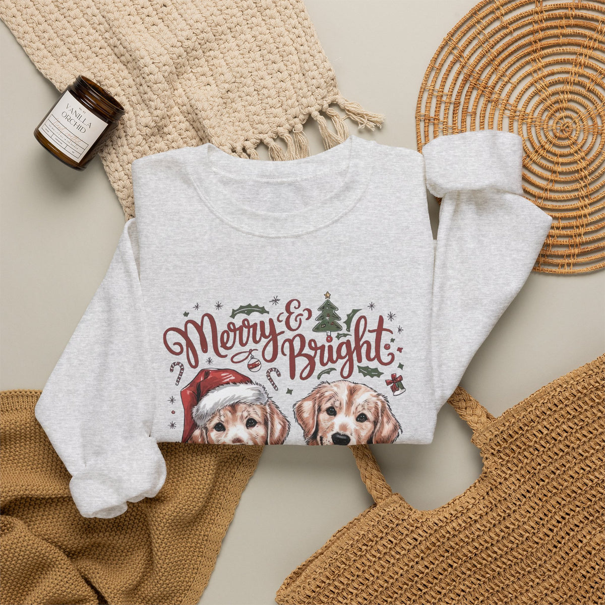 Merry & Bright Christmas Dogs Crewneck Unisex Sweatshirt