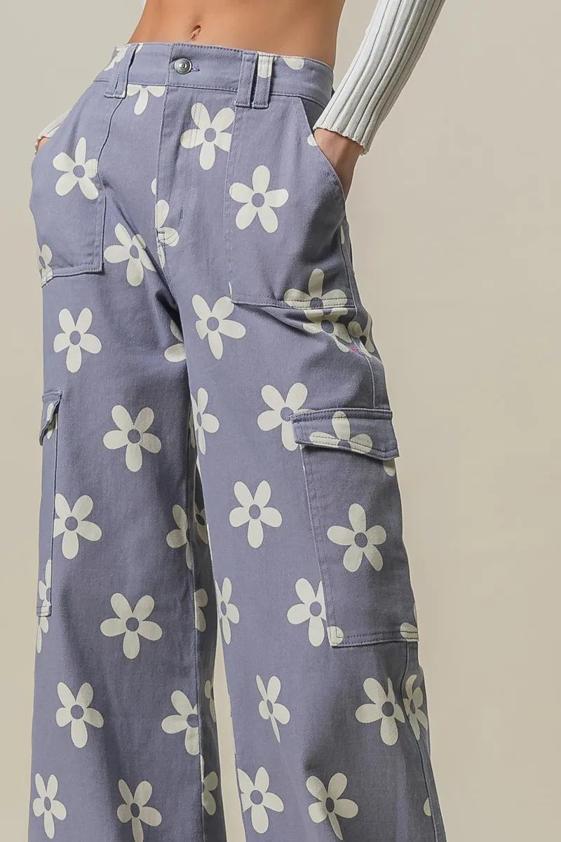 BiBi Flower Printed Side Pocket Wide Pants - Sydney So Sweet